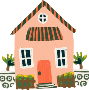 Handdrawn Chunky Striped Roof House